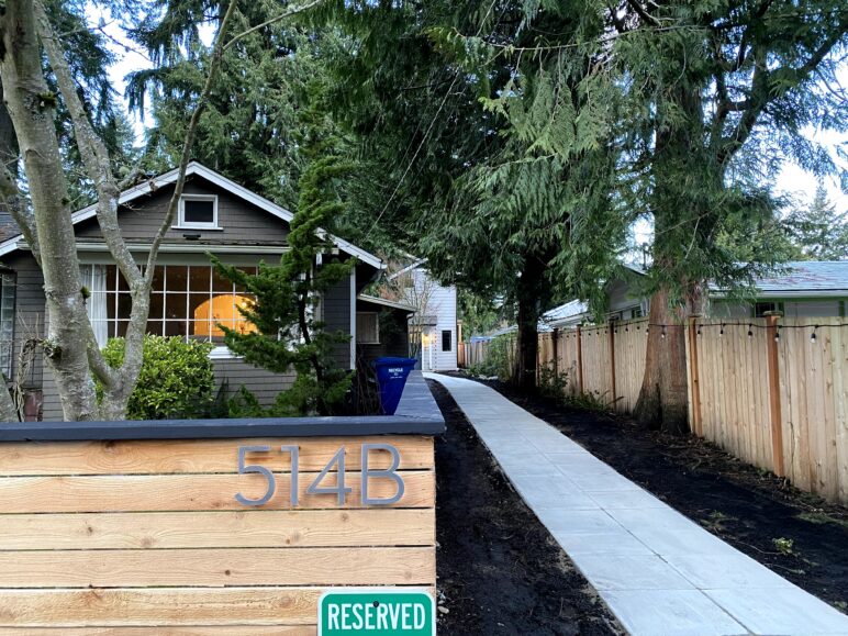 Mohrlang’s backyard cottage was one of the first detached ADUs permitted after Seattle’s 2019 code change that made off-street parking optional. Photo by Mark Mohrlang. Used with permission.