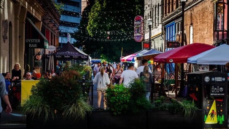 Busy market in Portland. Photo by Uchytil