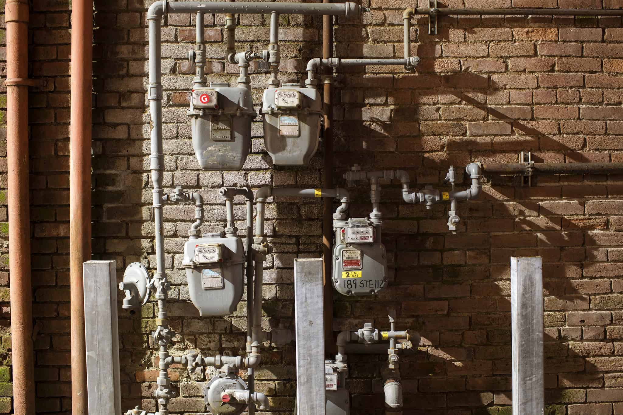 Residential gas meters in Salem, Oregon. Photo by Curtis Gregory Perry, cc, via Flickr.