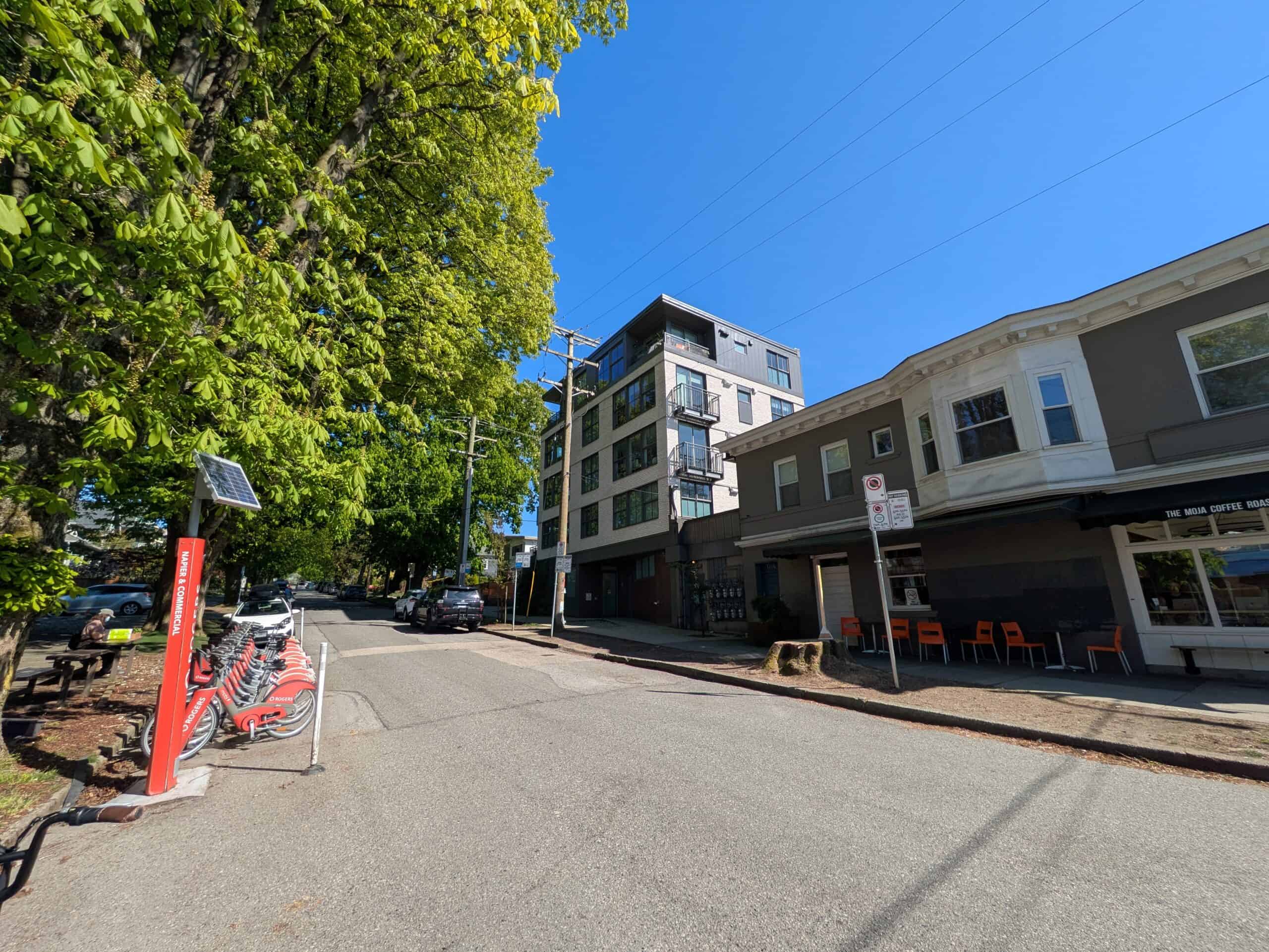 A five-story heritage preservation apartment building off Commercial Drive, designed by Cornerstone Architecture (Daniel Oleksiuk, 2025). 