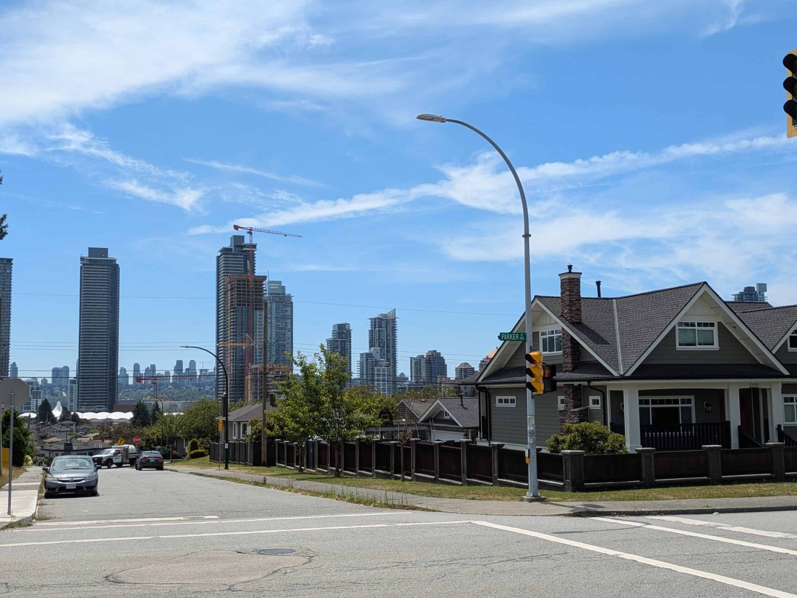 Bungalows and towers in Burnaby’s Brentwood neighborhood (Daniel Oleksiuk, 2025).