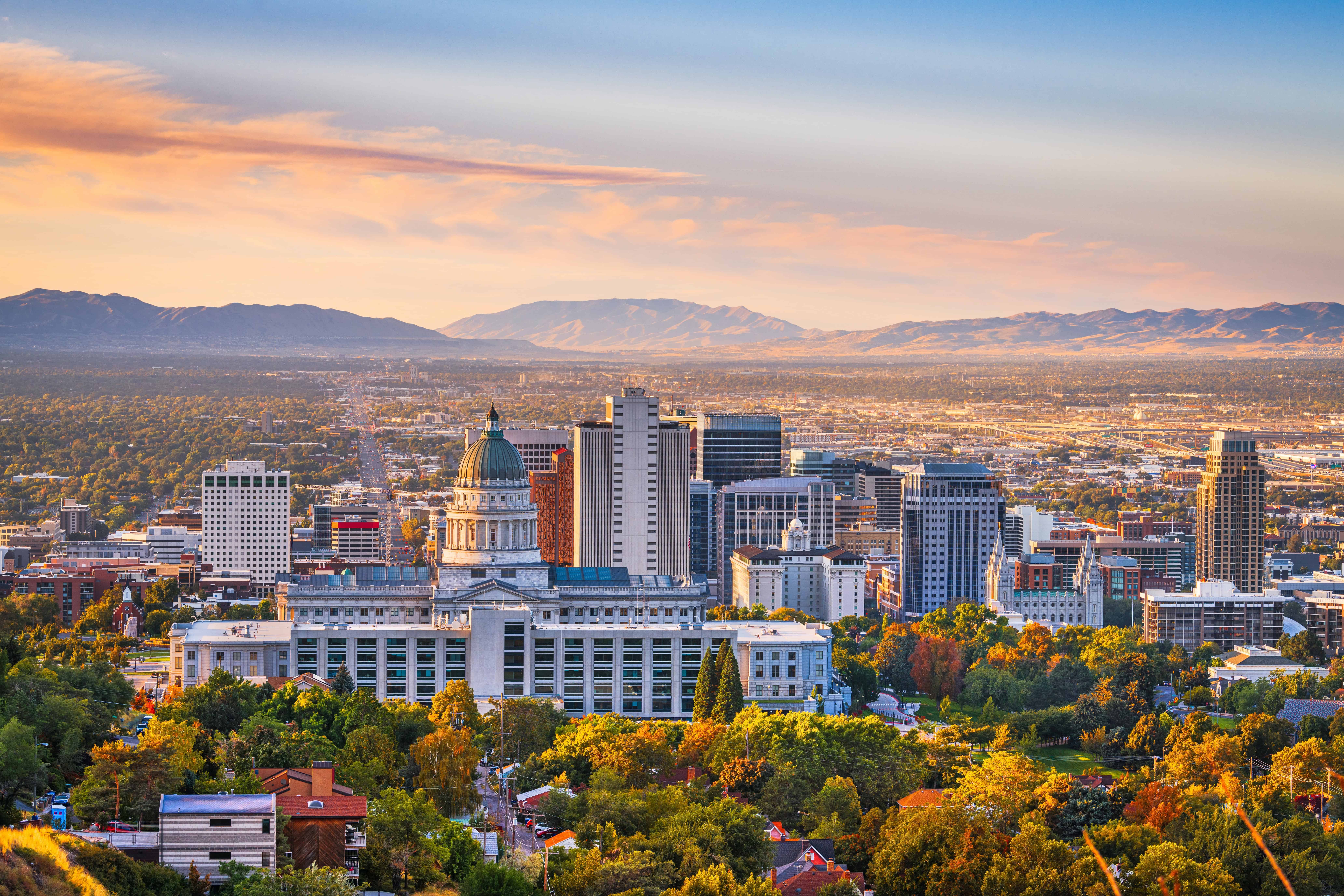 Salt Lake City, Utah, downtown skyline at dawn. Photo by Sean Pavone, via Shutterstock.