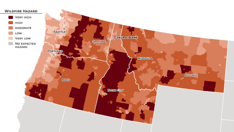 Fire hazard map of the northwest corner of the continental US