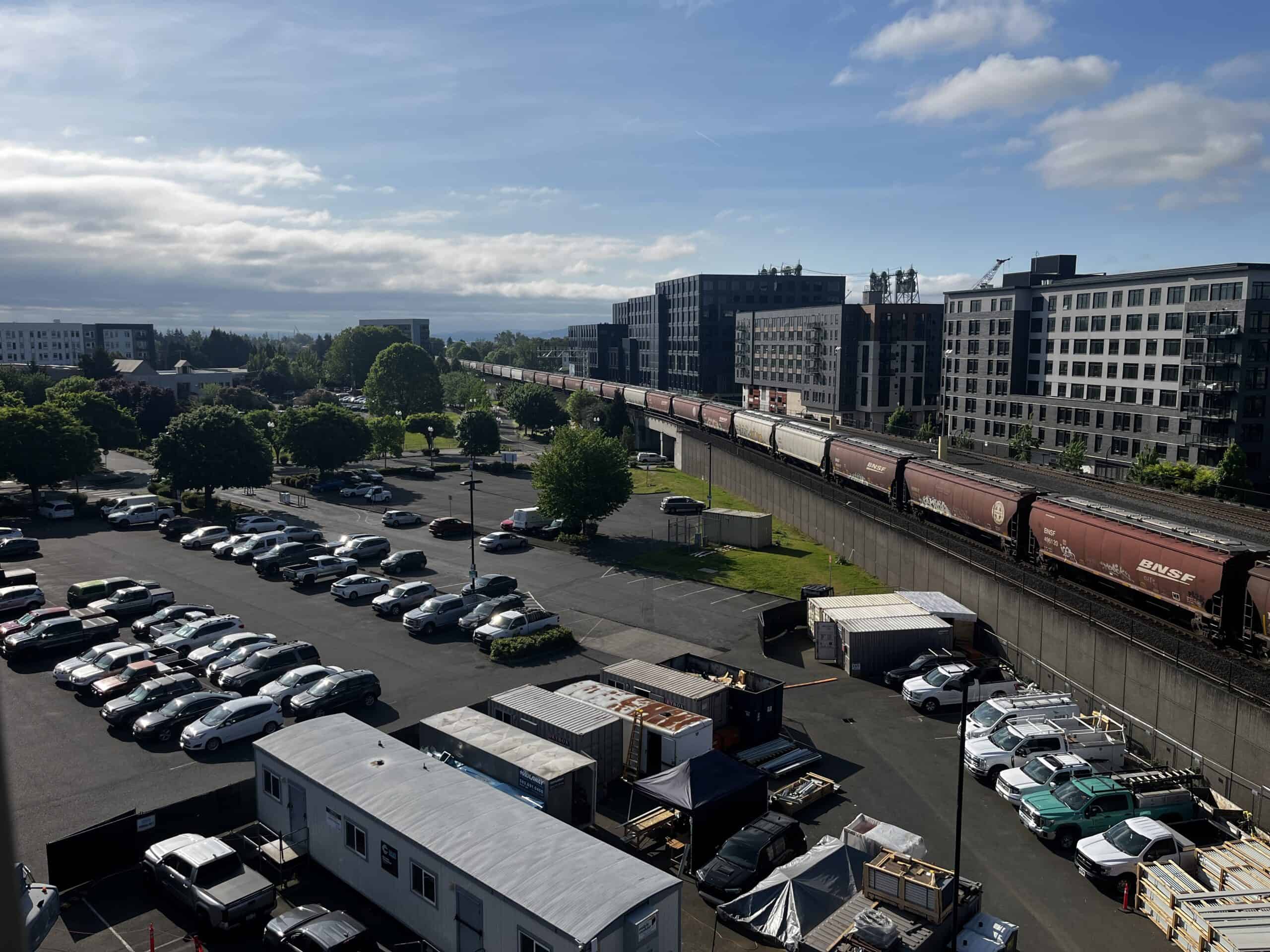 View from a future resident’s window. The remaining parking lot is still owned and managed by the city. Photo by Catie Gould.