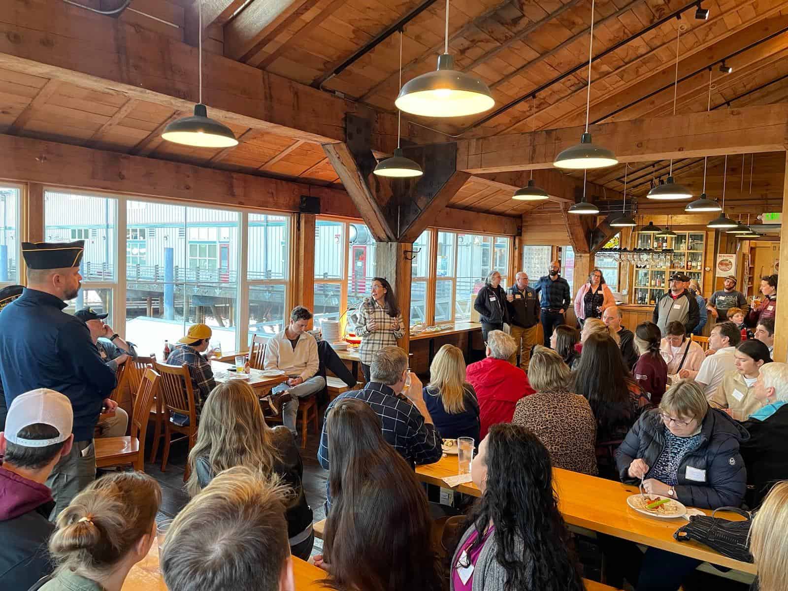 Representative Mary Peltola at a town hall meeting.