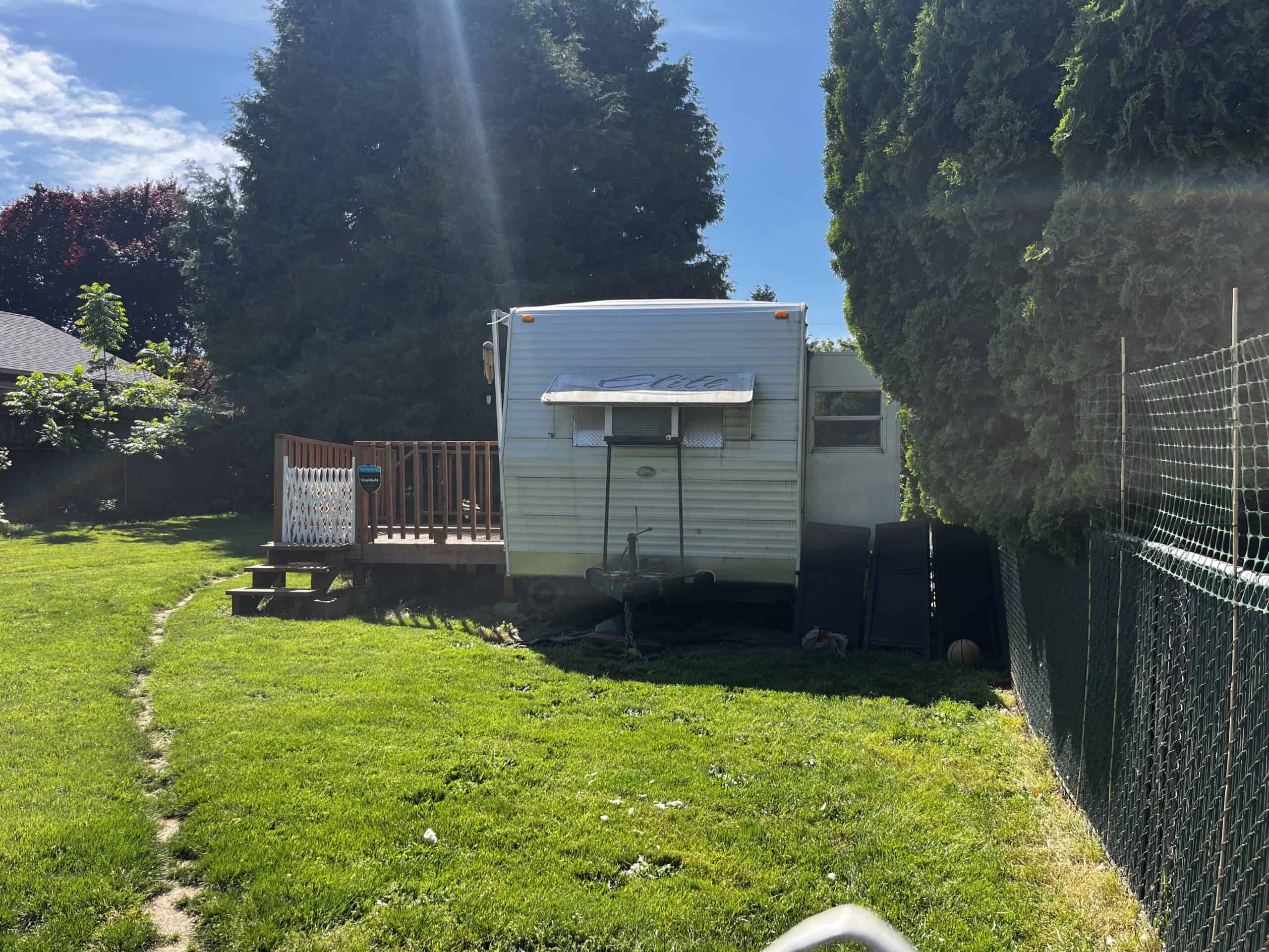 This RV had a spacious patio and a large lawn to enjoy. Photo by Catie Gould.