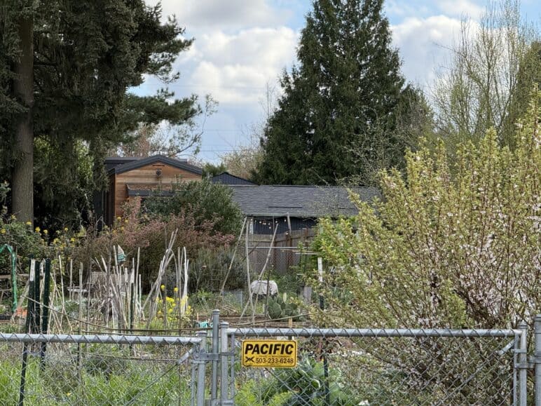 This new mobile dwelling overlooks a community garden. Photo by Kol Peterson.
