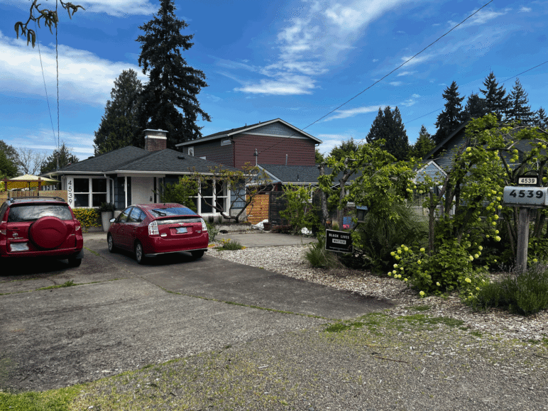 A front yard Airstream from 2024 (left) was removed by 2026 (right). Photos by Kol Peterson (left) and Catie Gould (right). 