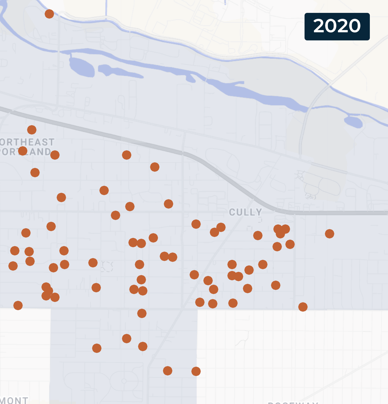 Gif of the Cully neighborhood MDUs from 2020 to 2026